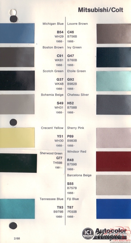 1988 - 1990 Mitsubishi Paint Charts Autocolor